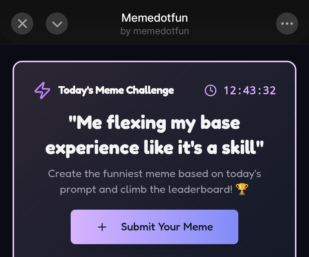 memedottfun's tweet photo. Ai agent already up with a fresh meme prompt for the community. 

Like &amp; Create, your on-chain activities racks more score counts. https://t.co/HBfkwtcV0n