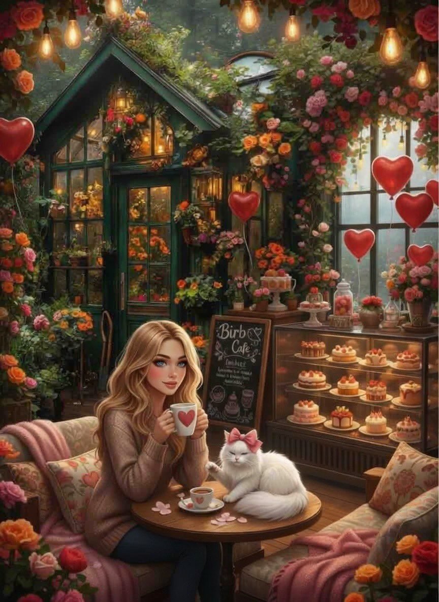 Good Morning ☀️
 Happy Valentine’s Day! ❤️

Starting the day at the Birb Cafe 🦜 
with a warm latte ☕️
sweet treats 🧁 
&amp; the best company 🐈 

Whether you’re celebrating with
a partner, your besties, or your cat—
I hope your day is filled with all the
love you deserve! ☕🍰✨