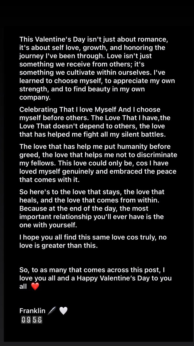 Sir_frankling's tweet photo. Happy Valentine’s Day 🤍 don’t forget self love is the best love ❤️ https://t.co/85o1w4Kglz