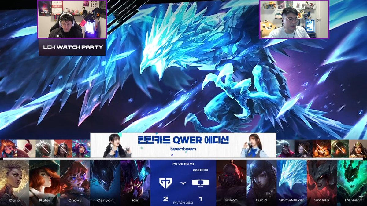 ShowMaker é bom tu fazer valer esse last pick aí.

Nossos drafts melhoraram muito nessa série, mas não esperava esse last pick... O Malzahar não se pagou, a Anivia tem que dar certo. 

No mais, tank pro Siwoo que está mal na série, Aphelios pro Smash e vamo pra cima