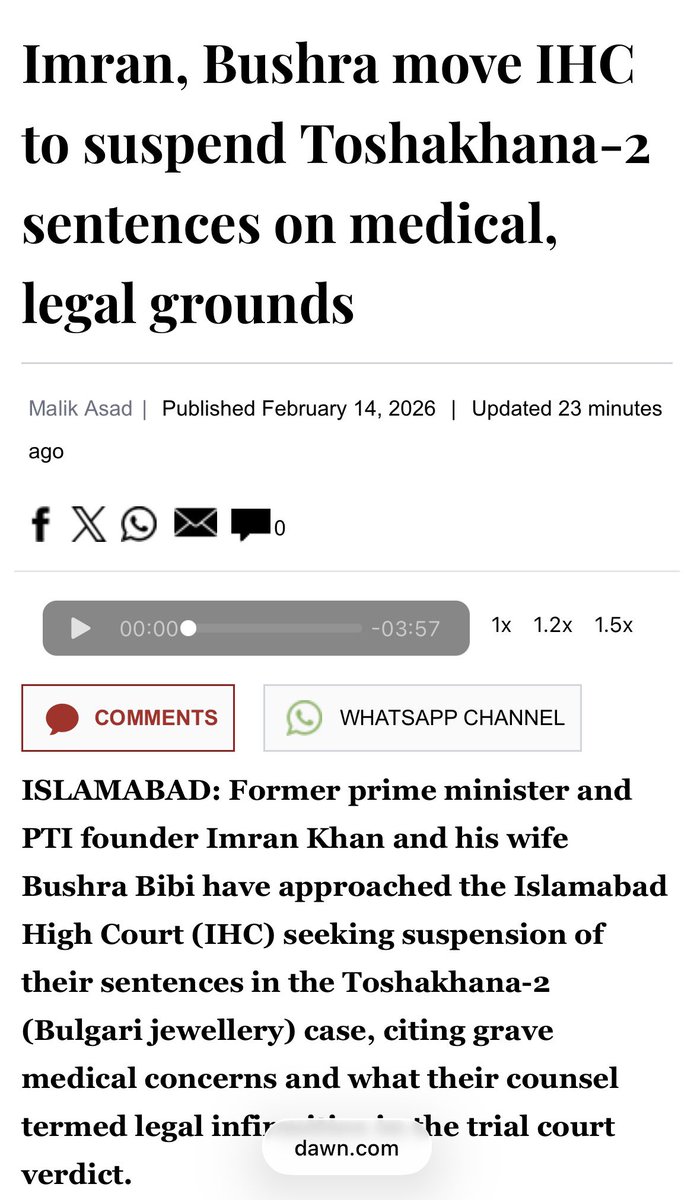 The cat is out of the bag. This is what they were aiming for and with that rests the debate that IK has never used medical grounds to seek release. Take cognisance <a href="/K4anSh3r/">Sher Khan</a>.