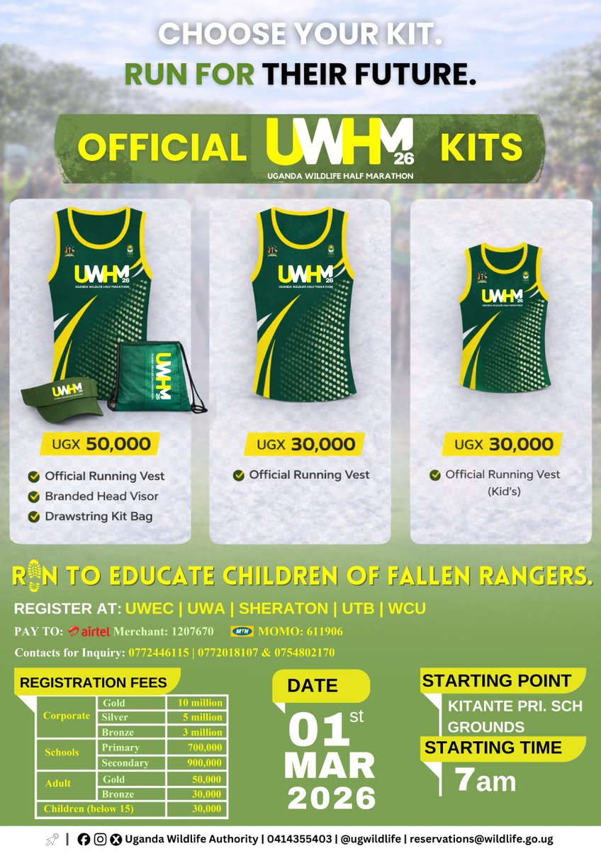 We are still on it.

Every #UWHM2026 kit contributes directly to the education of children of fallen rangers.

Choose your kit. Run for their future.