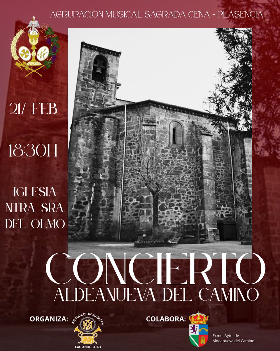 AM_SagradaCena's tweet photo. El próximo sábado 21 de febrero tendrá lugar nuestra primera actuación de cuaresma.

Os esperamos en la Iglesia Ntra. Sra. Del Olmo de Aldeanueva del Camino, a las 18:30h.

#SuenaSagradaCena #Cuaresma2026 https://t.co/cUvZROXMsb