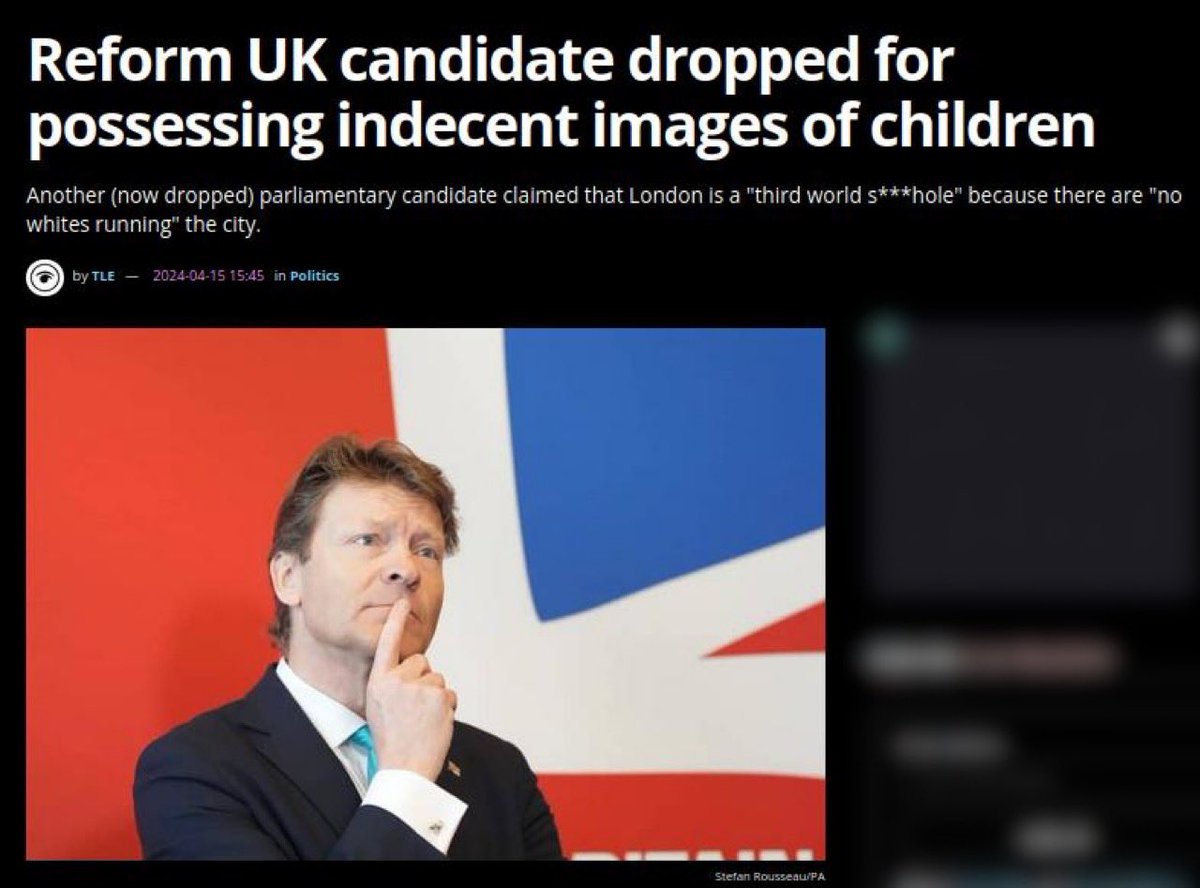 This hypocrisy from Reform UK Ltd is off the scale. Farage’s gang selected Jack Denny, a convicted pedophile and bent ex-cop fraudster, as its prospective parliamentary candidate for Leeds Central and Headingley at the last general election. He’s on the sex offender register.