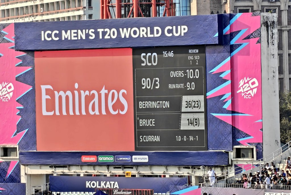 titask9's tweet photo. @CabCricket thank you for the much needed edit on the scoreboard guys....it's easier to identify the batter on strike today for the asterisk (*)...

#T20WorldCup 
#EngvSco https://t.co/HFMqoDNRUz