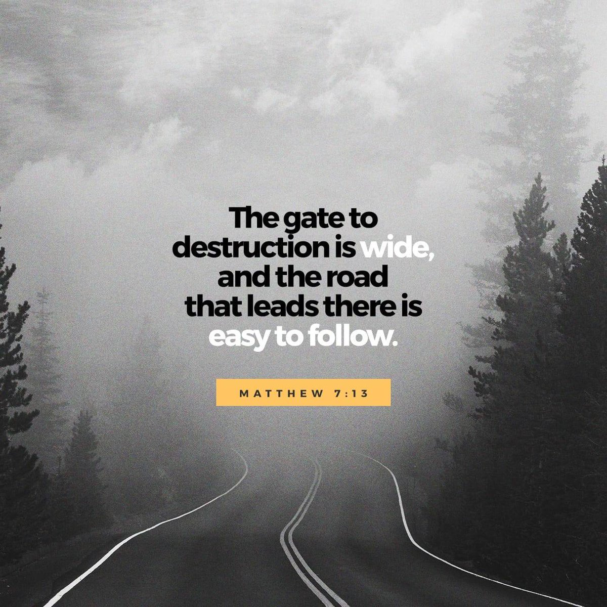ToddTrotter3's tweet photo. Matthew 7:13-14
Enter ye in at the strait gate: for wide is the gate, and broad is the way, that leadeth to destruction, and many there be which go in thereat: because strait is the gate, and narrow is the way, which leadeth unto life, and few there be that find it. https://t.co/9IsOLhyZDl