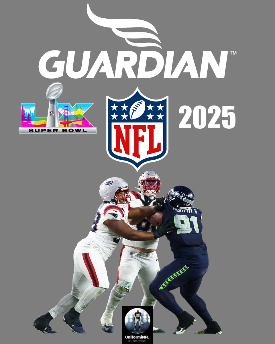 L'OL dei #Patriots Jared Wilson è stato il primo giocatore della storia ad aver utilizzato il Guardian Cap in un Super Bowl.

(📷 UniformiNFL)

#uniformiNFL #NFL #GuardianCap #uniformiNFL2025 #NFL2025