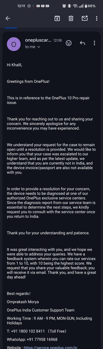 KhalilKhyari's tweet image. Discrimination! @OnePlus_IN (Omprakash) admits I'm in Morocco but says 'visit India' is the ONLY way to fix a factory #GreenLine defect. They refuse to accept 360° photo proof as diagnosis. Is your warranty only for people in India? @OnePlus @CarlPei @geekyranjit #OnePlusScam