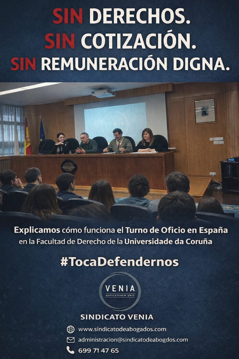 El pasado 5 de febrero explicamos como funciona el Servicio Público de Turno de Oficio en España en la Facultad de Derecho de la Universidad da Coruña.

#TocaDefendernos