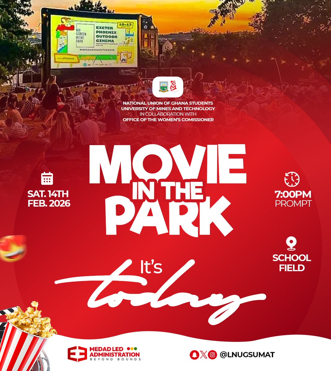 It's today🎉🥳😘❤️🌹
Come and enjoy, make, and create love with your boyfriend, girlfriend, besties, crushes it's complicated just pull up...
Come fall in love… or just fall in love with the movie 🍿
Movie in the Park – Feb 14, 7PM
See you there!!👀❤️🌹
#MedadLedAdministration