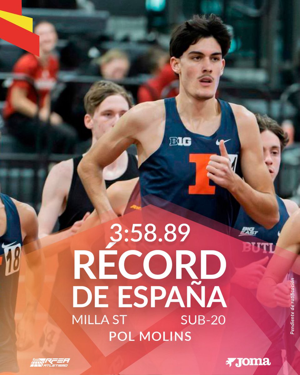 Un no parar para Pol Molins ‼️

1️⃣9️⃣ días después de su récord 🇪🇸 sub20 de 1000m ST, hace lo propio con la milla ST 🌟

⏱️ 3:58.89 (anterior 4:04.81 de Sergio del Barrio en 2024)