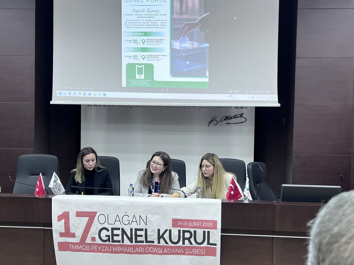 TMMOB Peyzaj Mimarlar Odası Adana Şubemizin 17. Genel Kurulundaydık <a href="/ebruturgut01/">Ebru turgut</a> ve YK teşekkür eder başarılarını dilerim. Parkların artığı, iklime uygun bitki deseninin seçildiği ve yağışın yönetildiği sünger kent uygulamasının kentimizinde de uygulandığı gelecek dileğiyle.