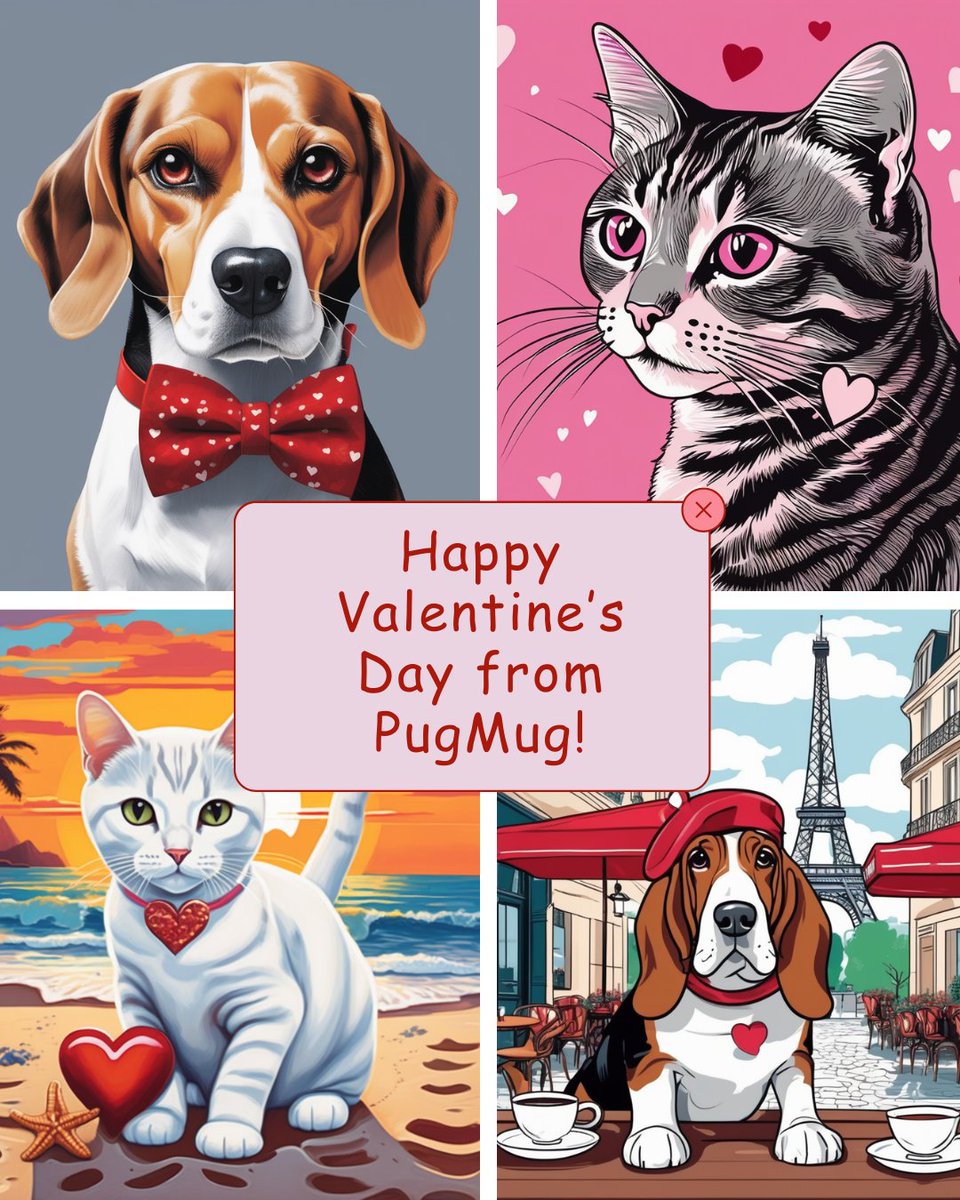 pugmugai's tweet photo. Happy Valentine's Day from the PugMug team! We hope you and your furry friends are feeling extra loved, spoiled, and appreciated today.

#ValentinesDay2026 #valentinespets #ValentinesDayart https://t.co/dcm0YhdGcT