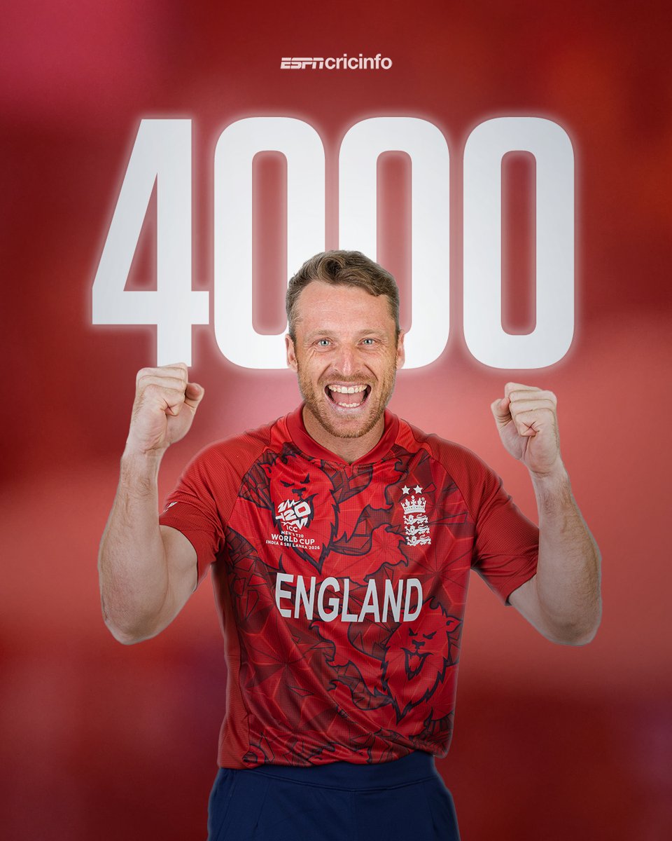 𝟰𝟬𝟬𝟬 𝗧𝟮𝟬𝗜 𝗿𝘂𝗻𝘀 𝗳𝗼𝗿 𝗝𝗼𝘀 𝗕𝘂𝘁𝘁𝗹𝗲𝗿!

He’s just the fourth man to reach the milestone, joining Virat Kohli, Babar Azam and Rohit Sharma 👏