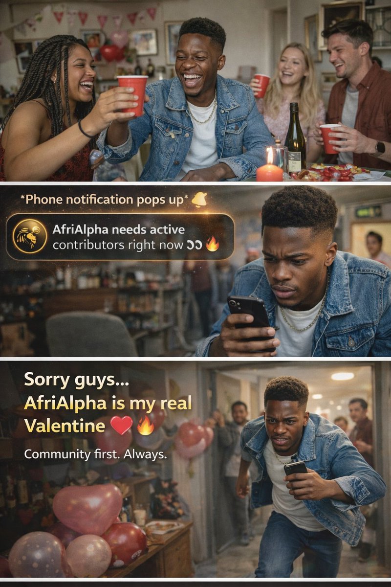 Valentine Can Wait… AfriAlpha Comes First! 😂🔥

Me enjoying Valentine’s with friends… 🎉❤️

Then AfriAlpha posts important stuff 👀🔥

Sorry babe, but community first 😂
Valentine can wait. I got work to do.

Real love is supporting the community that grows with you .