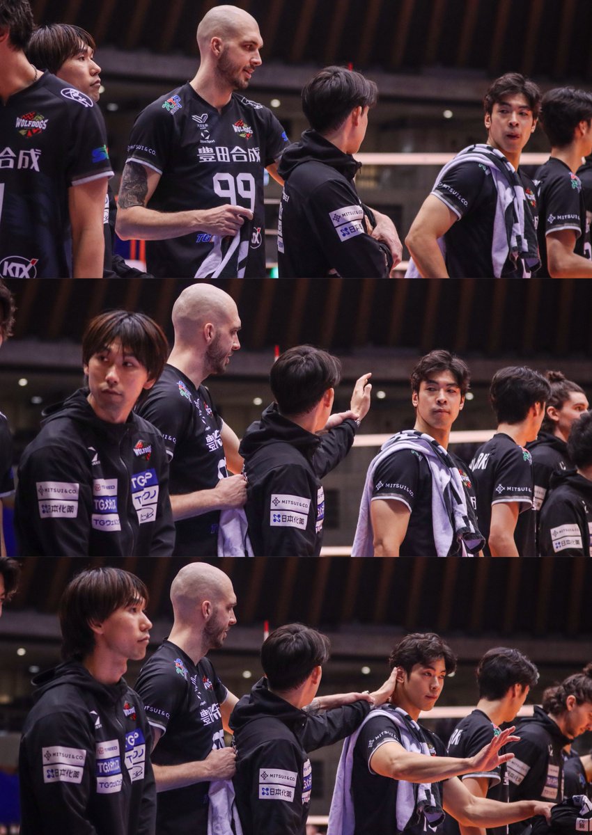 ずみの手を取りずみに宮浦くんを撫でさせるのるび。行動がナゾすぎて大好き!!w