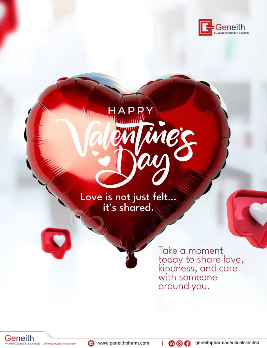 Love isn’t just felt… it’s shared. ❤️

Today, we celebrate kindness, collaboration, and the everyday care that connects us all.

Happy Valentine’s Day from Geneith Pharmaceuticals Limited. 💙

#ValentinesDay #ShareLove #Geneith