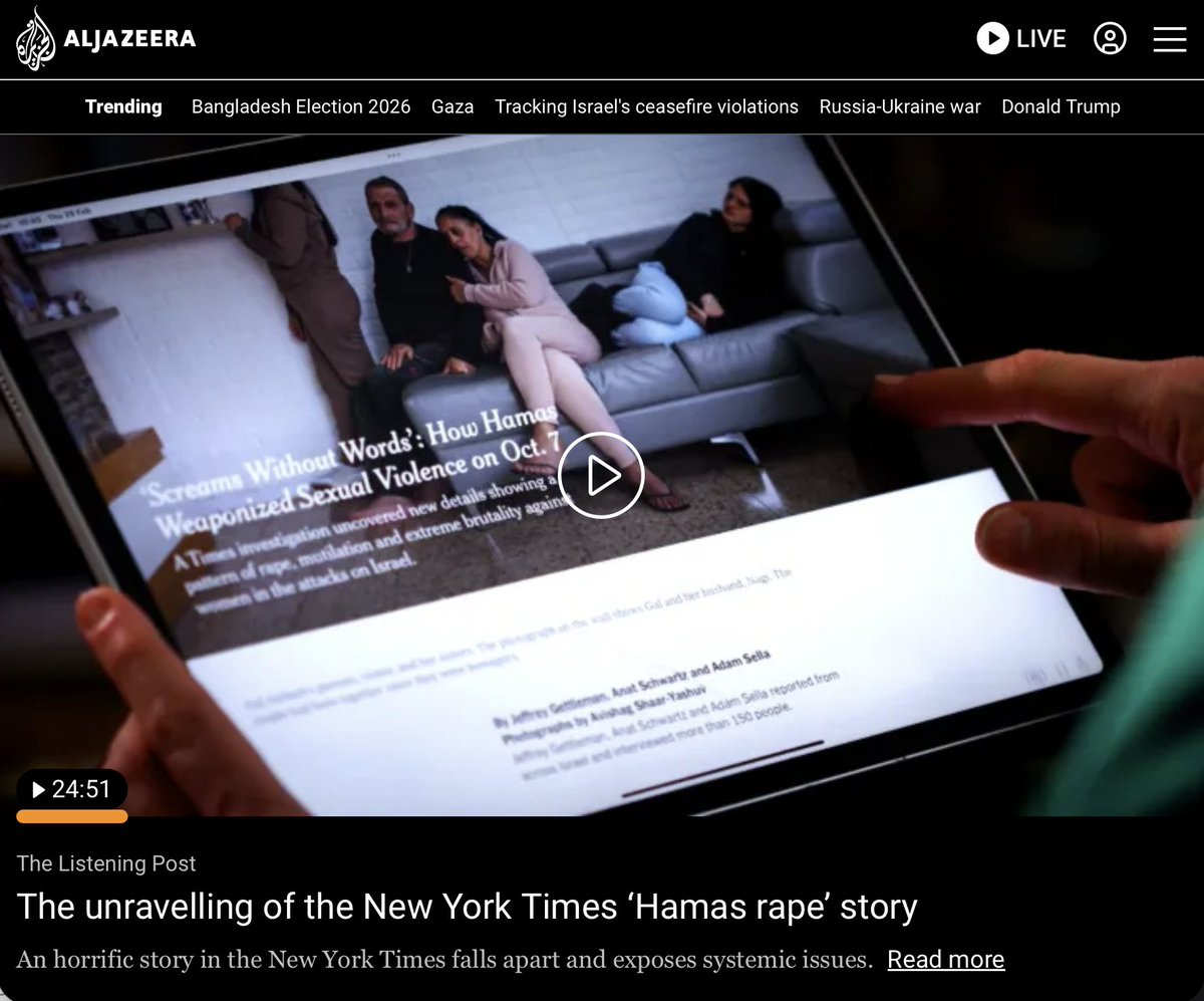 Remember when Qatari state media made a 25 minute video trying to "debunk" the Hamas strategy of rape? 

Al Jazeera must be banned in every democratic society.