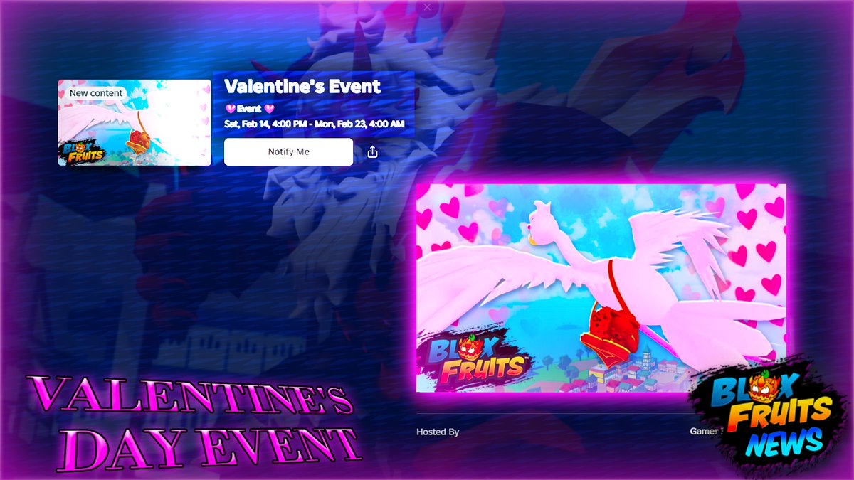 Blox_FruitsNews's tweet photo. Valentines 💌 update is arriving in less than 6 hours! 💐

Are you hyped 💭❓
#Roblox #Bloxfruits https://t.co/3I2Nyqt2ys