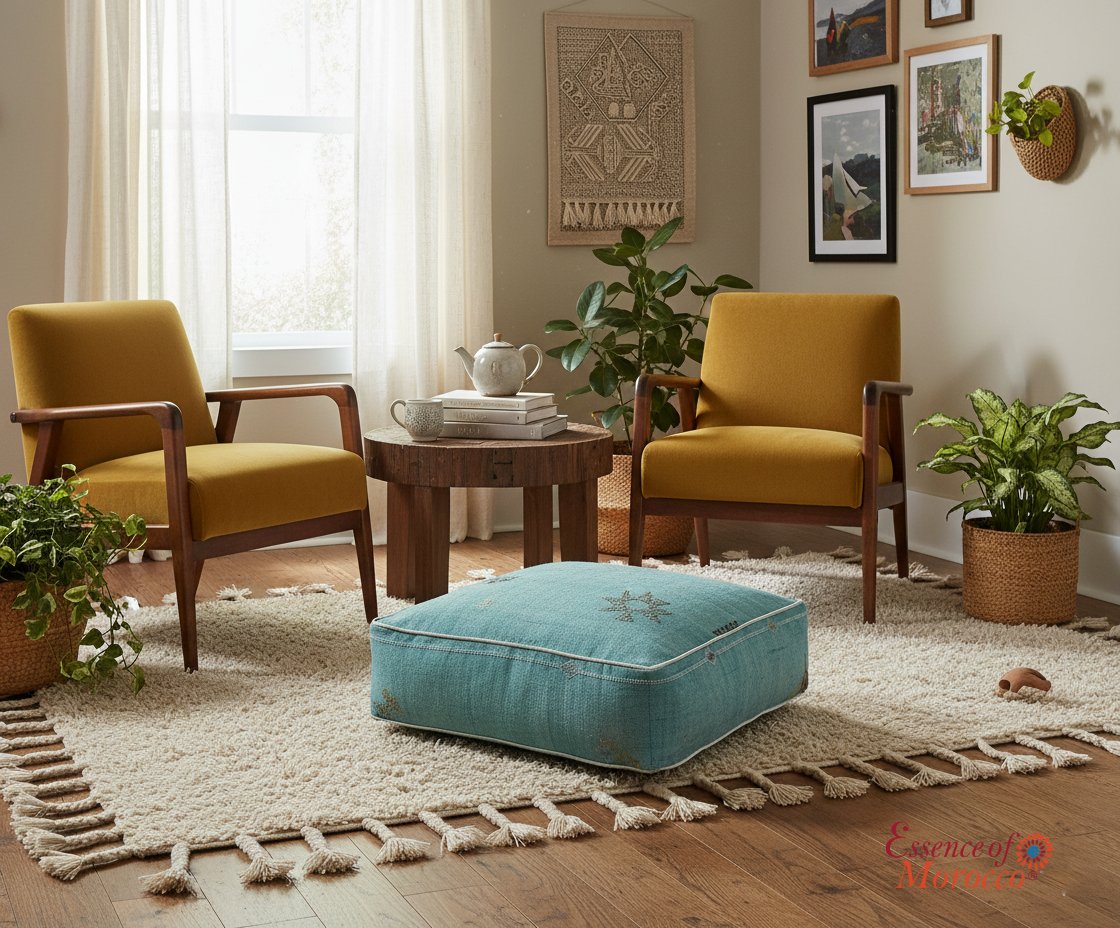 EssenceMorocco's tweet photo. Discover our newest collection of Moroccan Sabra silk poufs and floor cushions — where heritage meets timeless design. 

Handcrafted from traditional handwoven Sabra silk rugs, each piece is beautifully ornated with hand-embroidered motifs.

https://t.co/6eABFAkTFM https://t.co/vIanBONwUW