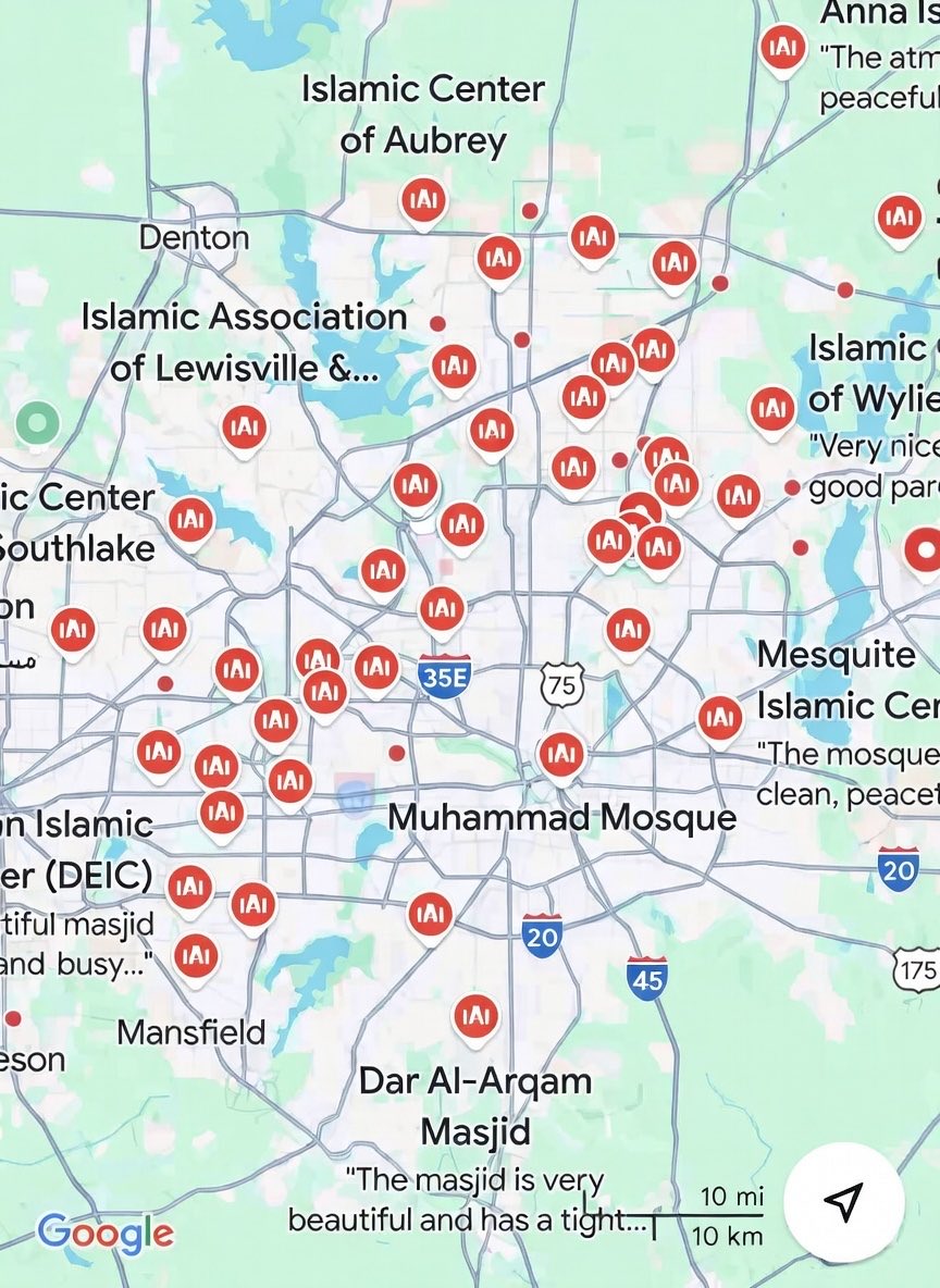 AlexDuncanTX's tweet image. Look at all these Mosques just in the DFW area, it’s sickening!