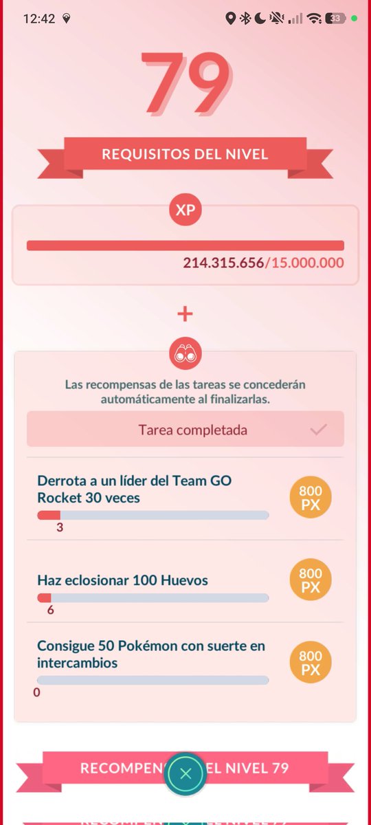 78✅ (al llegar al nivel el juego se bloqueó dejandome sin animación ni datos 🤣)
#PokemonGO