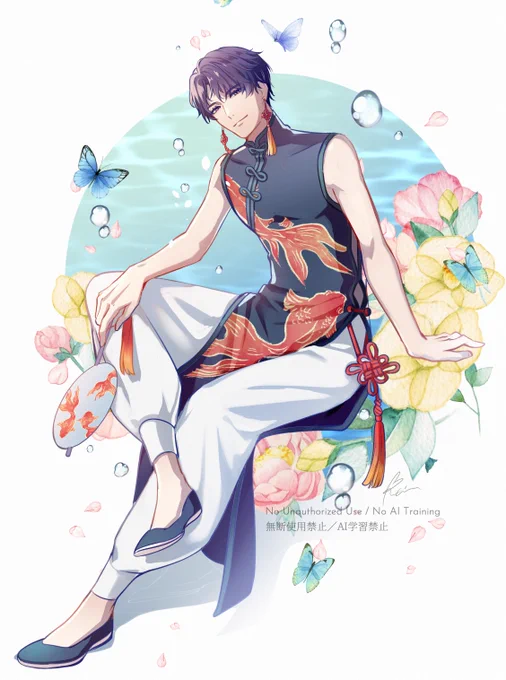 バレンタインには微塵も関係ないけど、昔描いたチャイナ服ホム～～～～ #恋と深空二次創作 #ホムラ