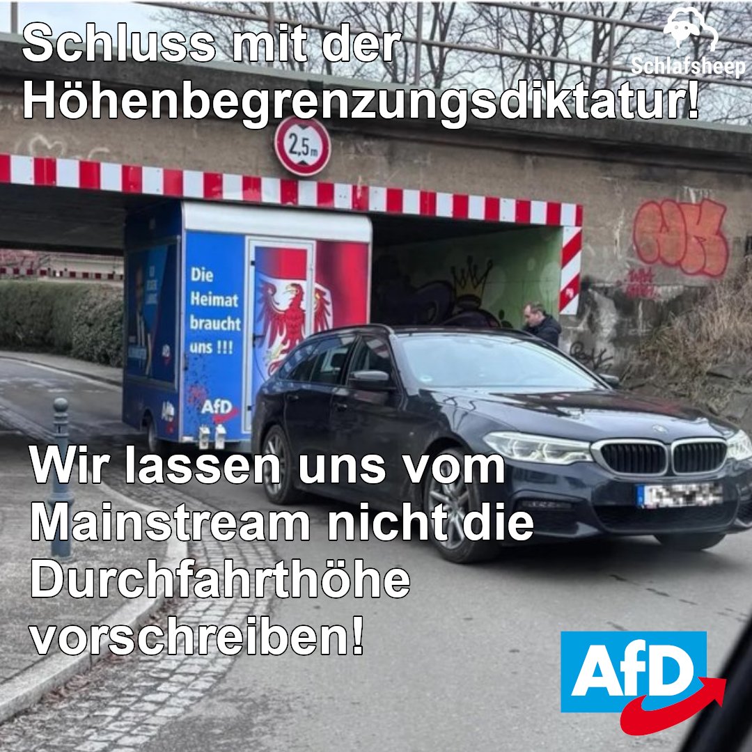 • Die Brücke gehört zum Altparteienkartell.
• 2,5 Meter sind nur eine Meinung.
• Wer misst, manipuliert.