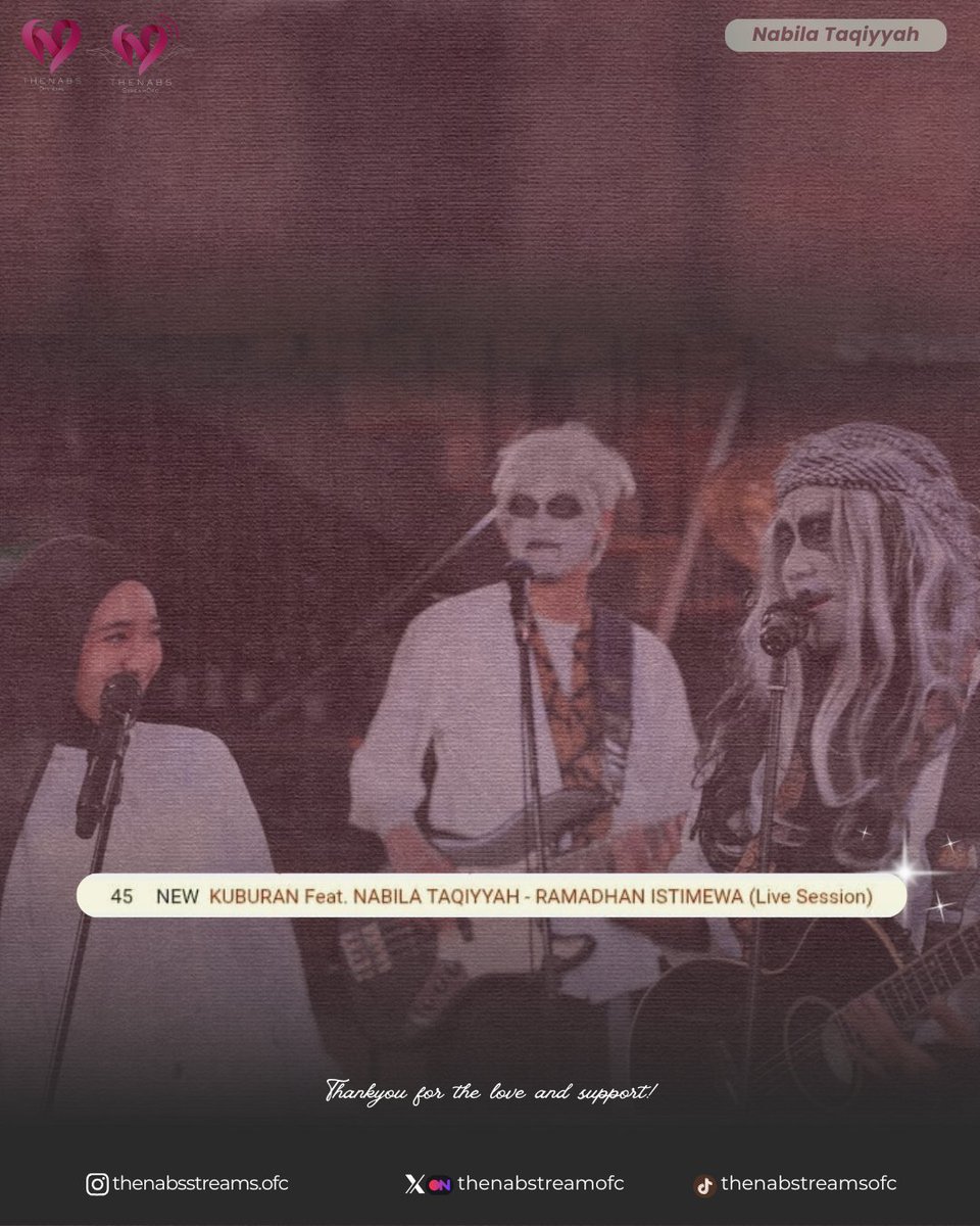 Congratulations on this achievement! 🤍
<a href="/Nabilataqiyyah_/">nabila</a> <a href="/bandKUBURAN/">KUBURAN Band Official</a>

Live Session Ramadhan Istimewa by Kuburan Band feat. Nabila Taqiyyah has reached #45 on YouTube Trending.

Thank you for the love and support, guys ✨

#NabilaTaqiyyah #kuburanband #ramadhan #ramadhanistimewa