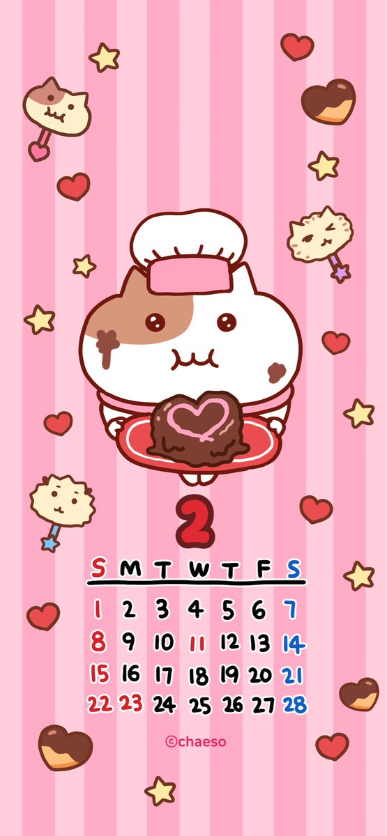 2月の待ち受け持ってきたよ🍫
遅くなってこめんなさい！
チョコケーキ作ったから許して🤎
（美味しいかは分からないけど…！）
今月みんなと会えるから楽しみだよ✨💛
#もちにゃみ #待ち受け #壁紙