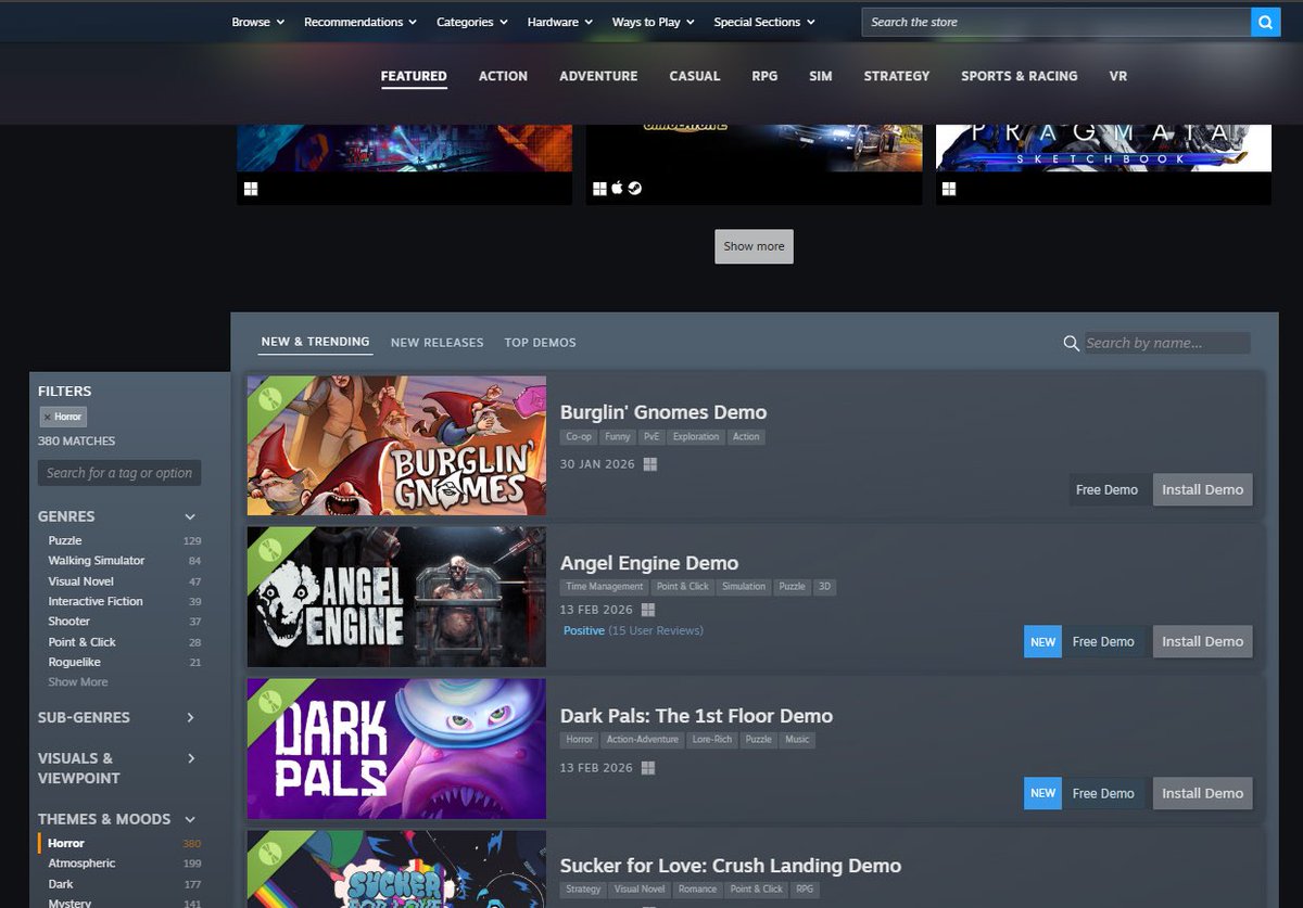 Horror_Skunx's tweet photo. Yoooooo Dark Pals is in steams trending list!! Keep wishlisting the game, lets keep it going 🫶 @ChazingtonYT @LaurenzSide @JesseCox @DarkCornersYT https://t.co/uHp2v64ktU