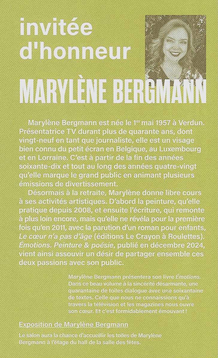 AndersenEdition's tweet image. Samedi 14 &amp;amp; Dimanche 15 février de 10h à 18h, Marylène Bergmann est l'invitée d'honneur au salon du Livre féminin de Hagondange (57). Elle y dédicacera Émotions et exposera les tableaux illustrant son ouvrage. (Salle des fêtes, place Jean-Burger.)
#MarylèneBergmann #Émotions