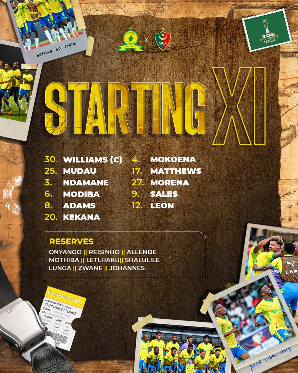 🚨𝙎𝙏𝘼𝙍𝙏𝙄𝙉𝙂 𝙓𝙄🚨

🆚 MC Alger 
⏰ 15H00
🏟 Loftus Versfeld Stadium  
📺 SS 209 &amp; SABC 3
📲 Stream on sabc-plus.com 

#Sundowns #TotalEnergiesCAFCL #AreyengMasandawana