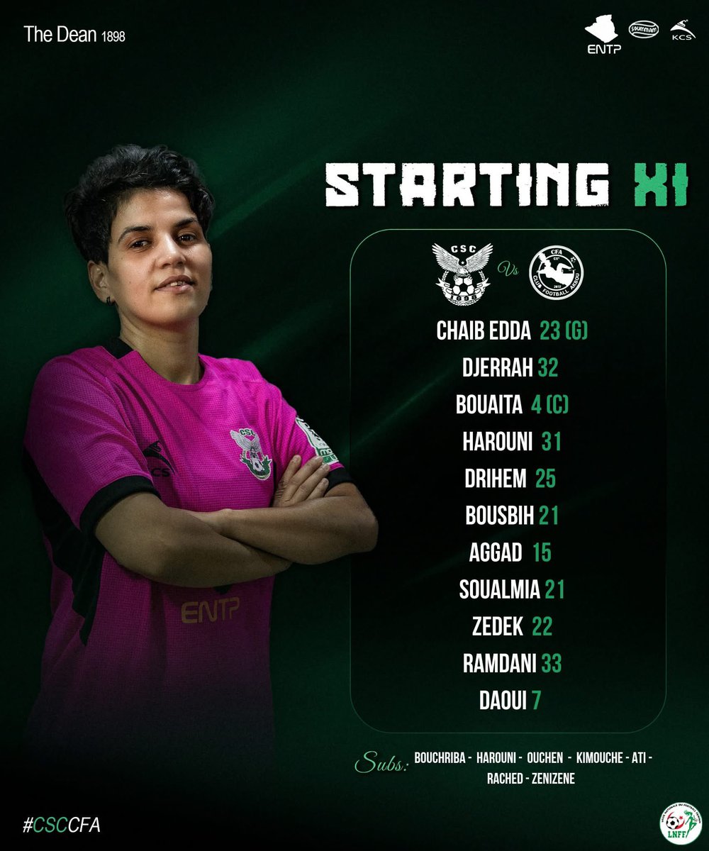 Lesvertes_dz's tweet photo. 📋 STARTING XI du CSC
#CSCWOMEN #CSCvsCFA https://t.co/cuEWMugnue