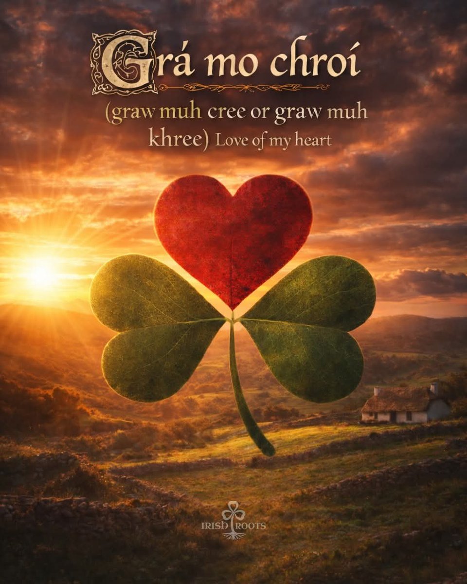 ❤️ Grá mo chroí
(pronounced graw muh cree or graw muh khree)
Love of my heart 💚

A quiet Irish term of affection, still spoken today to someone dearly loved. Simple. Direct. Rooted in everyday life 💚

#IrishLanguage  #IrishRoots #Gaeilge #ValentinesDay

📸 Irish Roots
