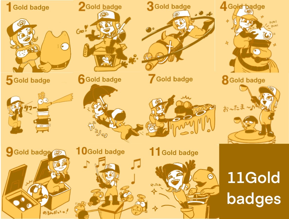 オオモノ金バッジ✨ ゲットした順番も思い出。 あとはオカシラたちだ