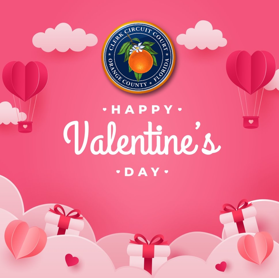 Happy #ValentinesDay from The Orange County Clerk of Courts! 

Whether you plan to get married today, or any day, our office is there to help you and your partner obtain a marriage license for your big day. 

#MyOrangeClerk #ValentinesDay2026