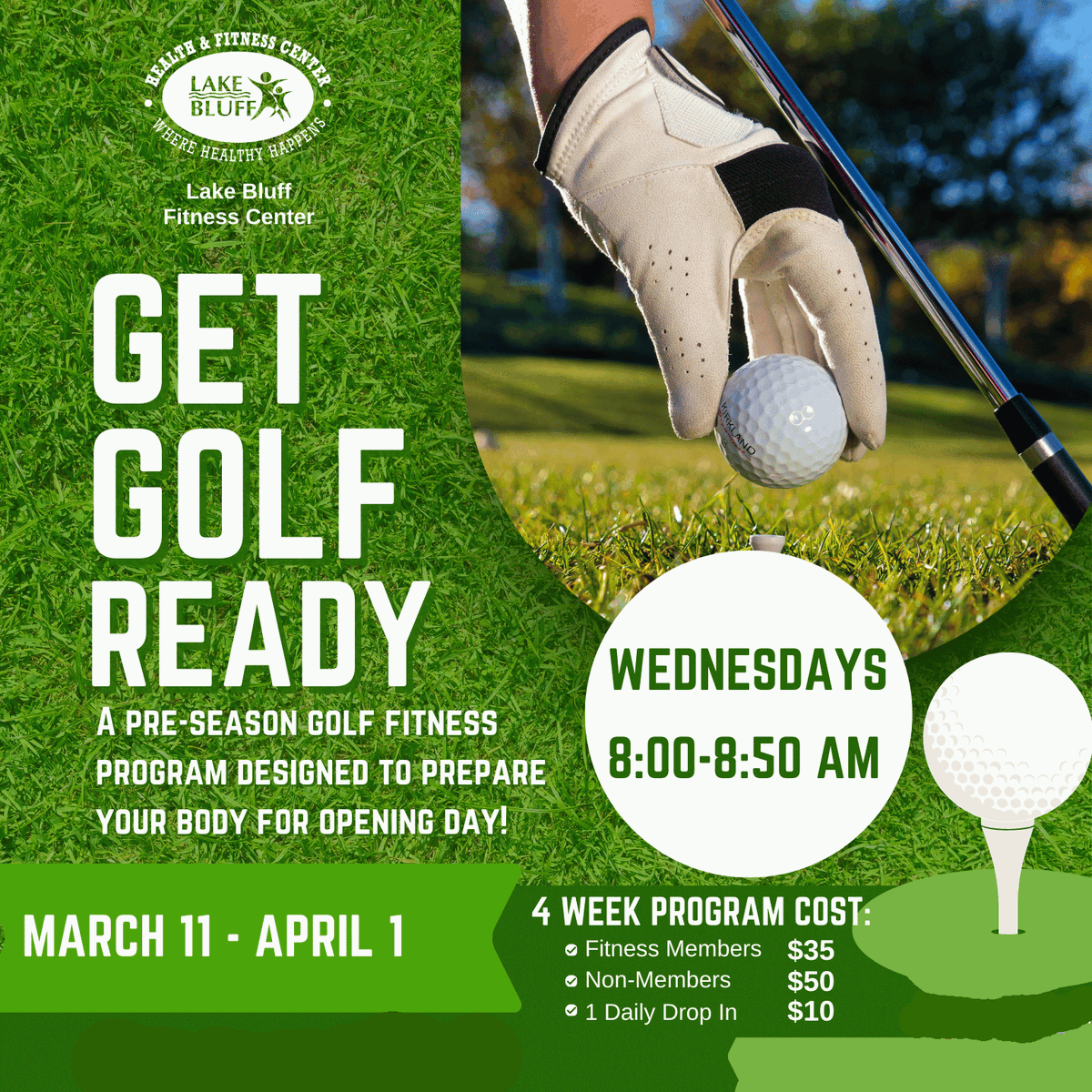 Get in shape for summer at Get Golf Ready and take your game to the next level. Build strength, sharpen your skills, and have a great time on the course as you gear up for a fantastic season.