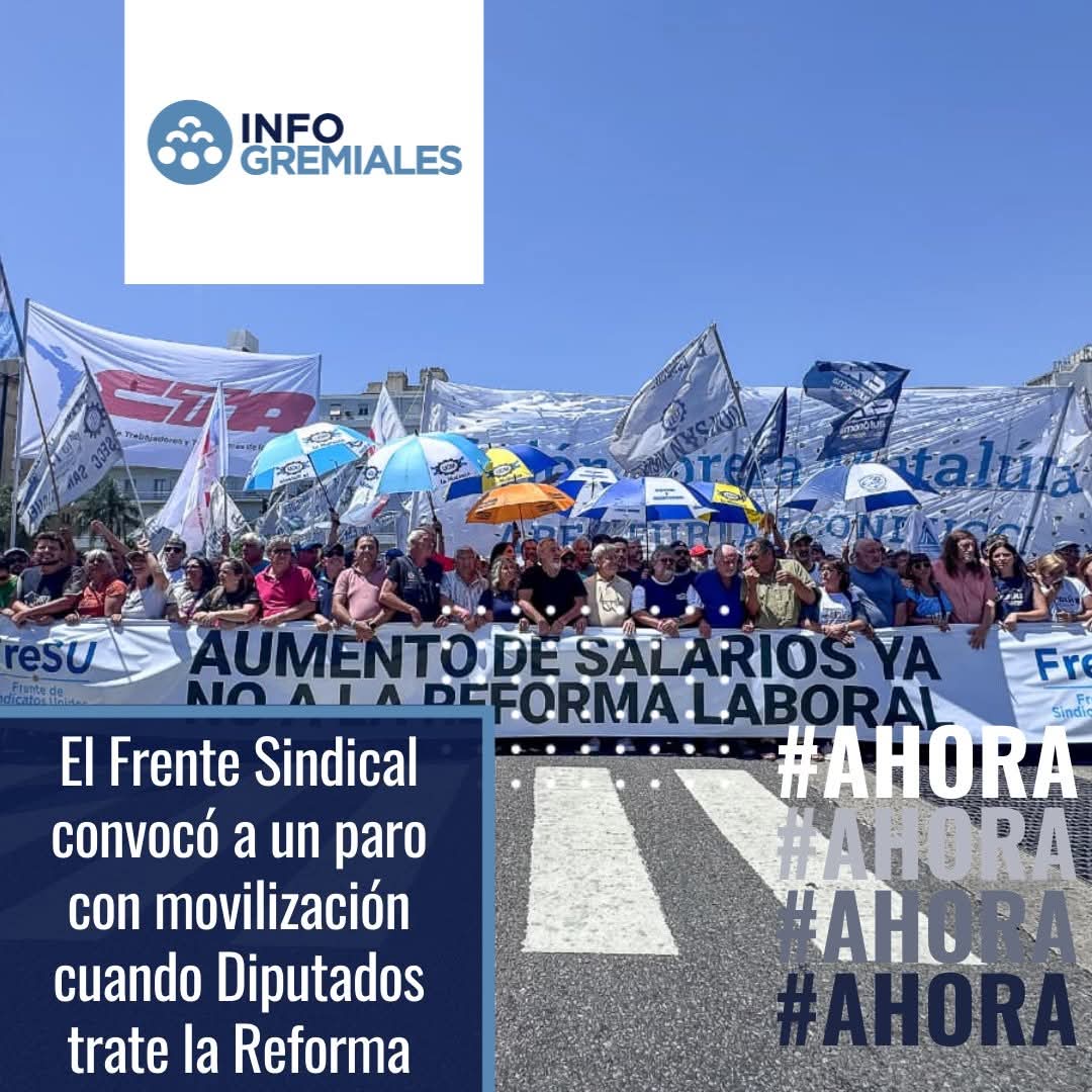El frente Sindical que conforman la UOM,CTA,ATE, pilotos y aceiteros, entre otras organizaciones, convocó a un paro general con movilización. 
Será el día que diputados traten la reforma laboral... 🚨🔥🔥🔥💪🏼👍🏻

#NoALaReformaLaboral