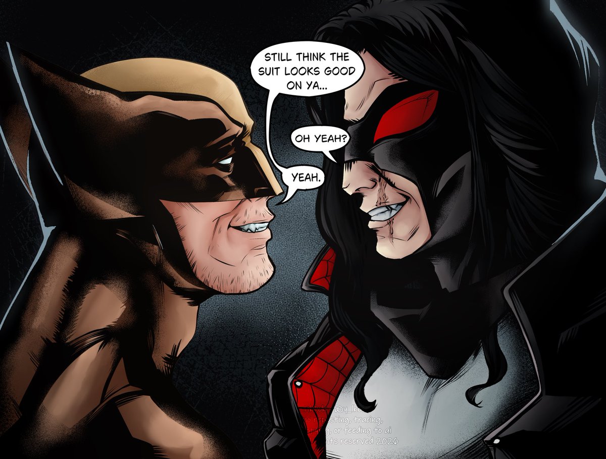 m_aniaxxx's tweet photo. my personal top 4 logil arts from 2025 reposted for valentine's day since i probably won't be able to finish my project in time today

happy valentine's day

#spiderclaws #logil #spidersona #wolverine #ocxcanon #ValentinesDay #viral #art https://t.co/Gk6FjK7SUB