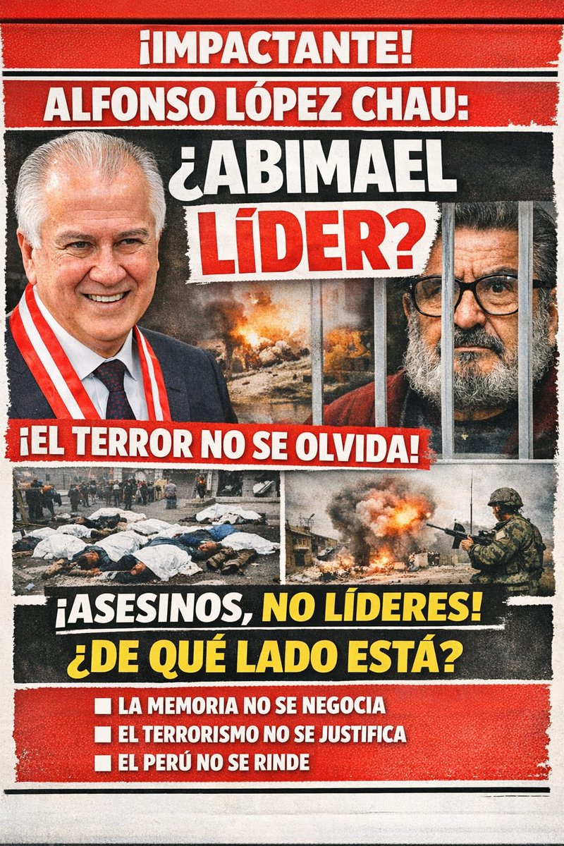¿Abimael “líder”? 🤔
Una frase atribuida a López Chau desata polémica en plena campaña. " ABIMAEL Guzmán es un líder "

El terrorismo dejó sangre, apagones y miles de muertos en el Perú.
La memoria no se negocia.

¿Error… o postura reveladora? 🗳️🔥

#Memoria #TerrorismoNuncaMás