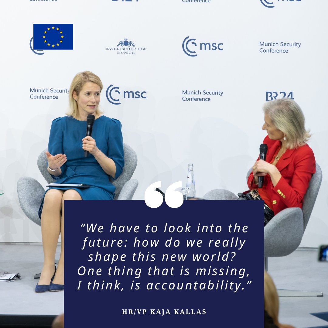 eu_eeas's tweet photo. From 13–15 February, HR/VP @kajakallas is attending the @MunSecConf.

On Friday, she joined the opening panel on the future of the international order. Today, Saturday, the HR/VP represents the EU at the G7 Foreign Ministers’ meeting and takes part in discussions on maritime security. On Sunday, she will deliver an opening address, join a panel on Europe’s role in a more challenging world and host an informal meeting of EU Foreign Ministers.

Read more: https://t.co/aXhQKSsClr