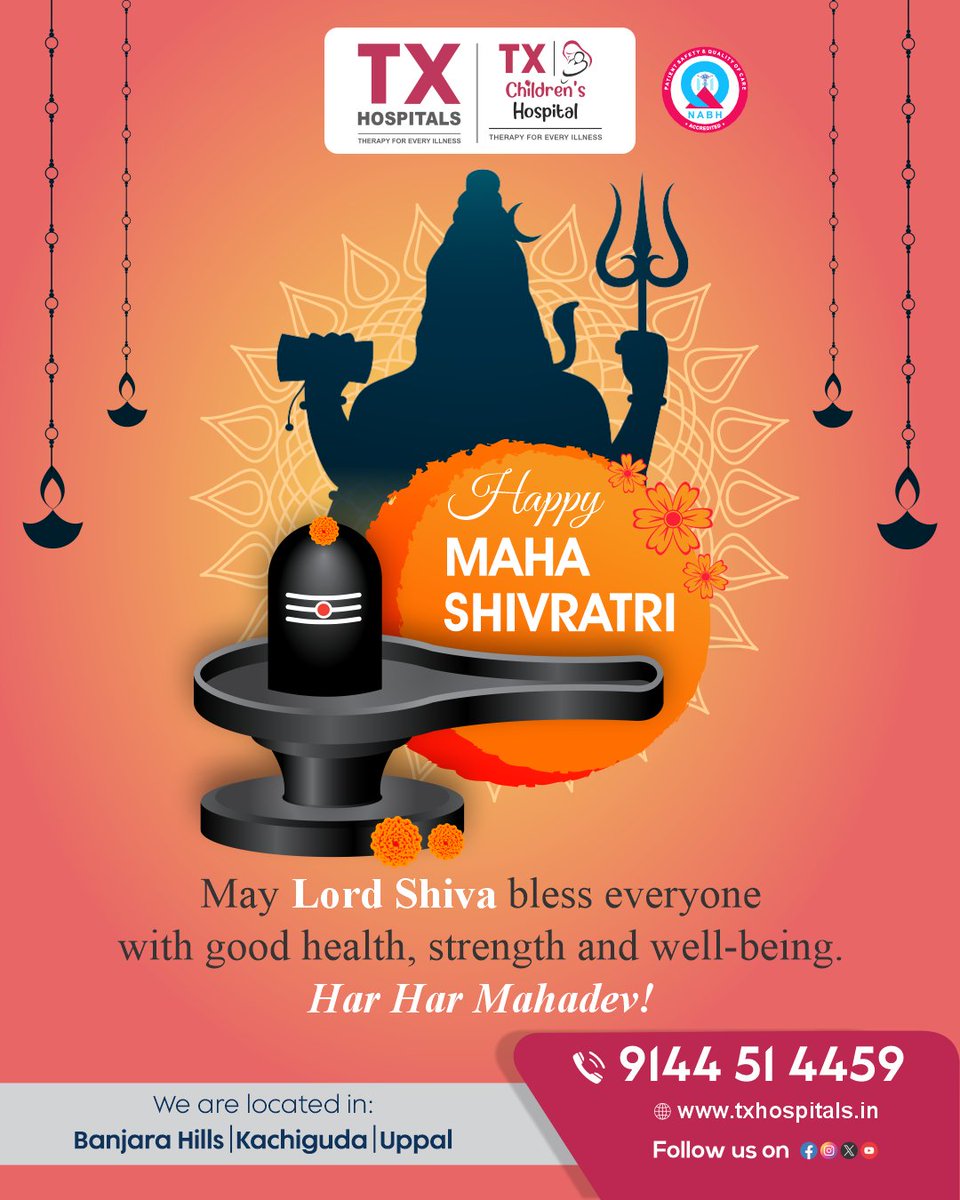 txhospitals's tweet image. 🕉️ Happy Maha Shivaratri

On this sacred occasion of Maha Shivaratri,
may Lord Shiva bless everyone with good health, strength, and well-being.

Har Har Mahadev! 🙏✨
📍 Banjara Hills | Kachiguda | Uppal
📞 9144 51 4459
🌐 txhospitals.in

#MahaShivaratri #HarHarMahadev