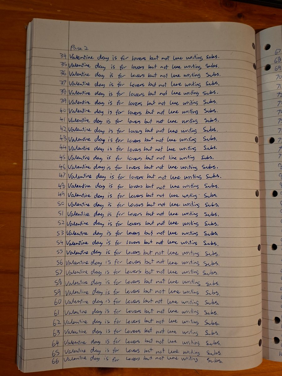 Richard09538474's tweet photo. Some Valentine's Day line writing. 100 lines. Thank you, @Chrismidlands
#linewriting #writinglines #punishmentlines https://t.co/muSFFBPvRv