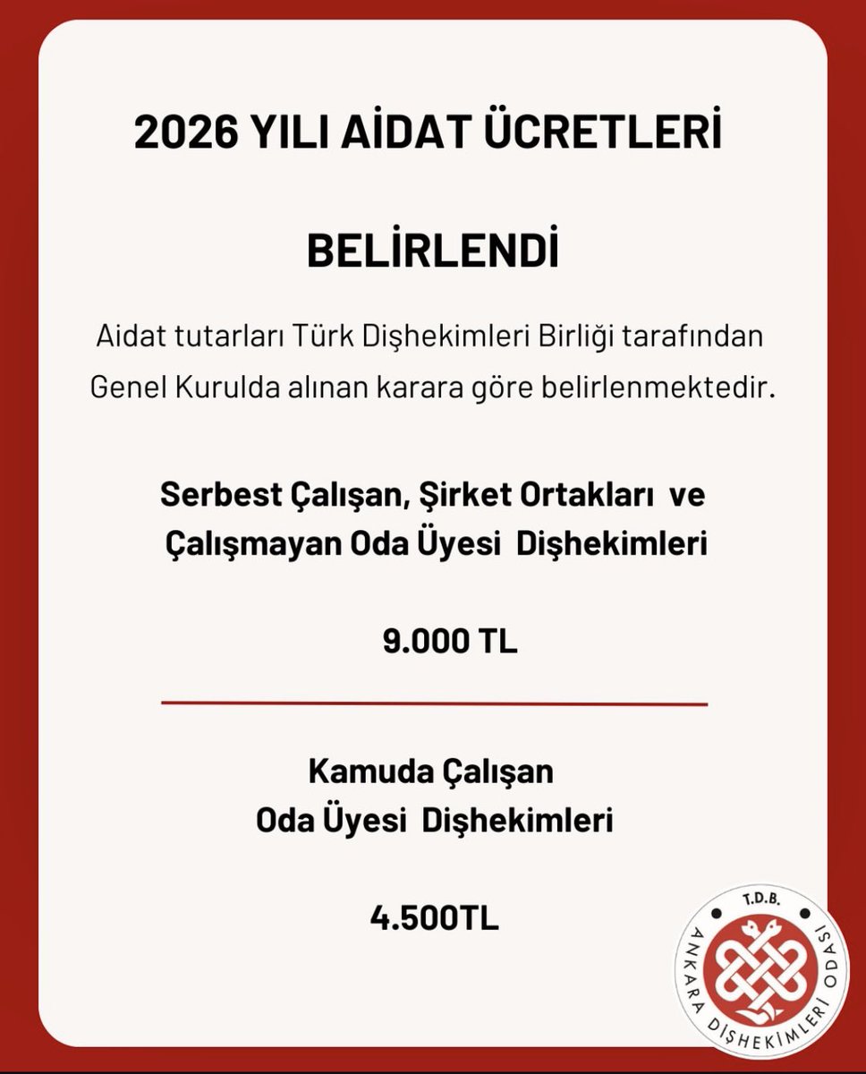 sbkizartici's tweet photo. . 𝗕𝗜̇𝗭𝗟𝗘𝗥 𝗗𝗘 𝗬𝗜𝗟𝗟𝗜𝗞 𝗔𝗜̇𝗗𝗔𝗧 𝗨𝗬𝗚𝗨𝗟𝗔𝗠𝗔𝗦𝗜𝗡𝗜 𝗞𝗔𝗕𝗨𝗟 𝗘𝗧𝗠𝗜̇𝗬𝗢𝗥𝗨𝗭!

Kendi beyanlarınızda, klinik sahiplerinin “her yıl” herhangi bir 𝗛𝗜𝗭𝗠𝗘𝗧 𝗞𝗔𝗥𝗦̧𝗜𝗟𝗜𝗚̆𝗜 𝗢𝗟𝗠𝗔𝗞𝗦𝗜𝗭𝗜𝗡 harç ödemesini reddediyorsunuz. 

Peki aynı hassasiyeti, o kliniklerde çalışan ve çoğu zaman hukuka aykırı biçimde asgari ücret düzeyinde çalıştırılan binlerce meslektaşınız için de gösteriyor musunuz?

Onlardan her yıl aldığınız aidatın karşılığında sunduğunuz somut hizmet nedir?

Belirlediğiniz taban ücretin altında hekim çalıştıran kliniklere karşı bugüne kadar uygulanmış herhangi bir yaptırımınız var mı?

Çünkü o hekimler de size düzenli olarak aidat ödüyor ve karşılığında haklarının korunmasını, mesleki onurlarının savunulmasını bekliyor.

Harç söz konusu olduğunda “hizmet karşılığı” şartını hatırlatanların, aynı ilkeyi kendi uygulamaları için de hatırlaması gerekmez mi?