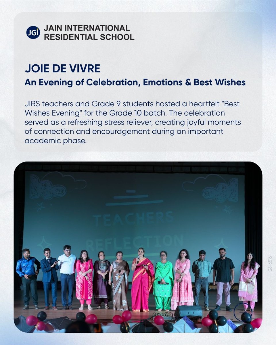 jirsbangalore's tweet photo. “JOIE DE VIVRE” at JIRS was more than a farewell it was a celebration of bonds, gratitude & new beginnings.
Organised by Grade 9 for their Grade 10 seniors, the evening brought joy, laughter & lasting memories amidst board prep.
#JOIEDEVIVRE #JIRS #BestWishes #BoardExams https://t.co/ZU7g97Hg4V
