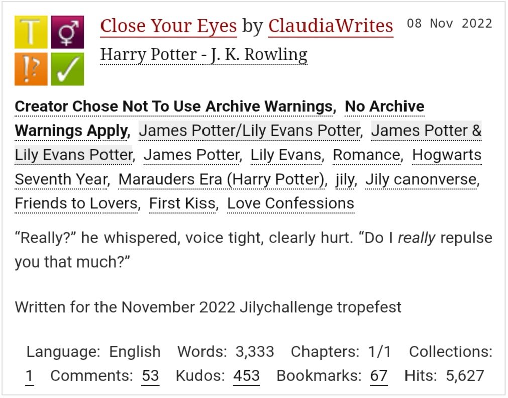 BestofJily's tweet photo. Close Your Eyes by ClaudiaWrites 💋 #jily #jamespotter #lilyevans  https://t.co/0K5ZHYeiQf https://t.co/s4yiLxgMCt