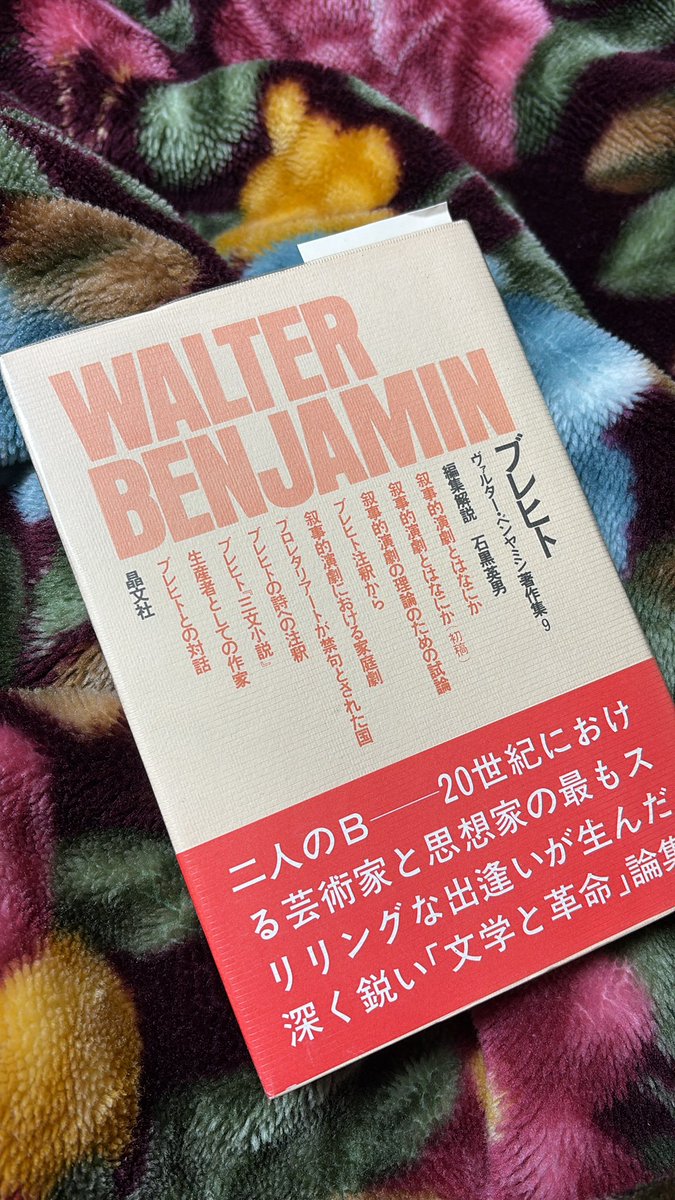 調子悪くてベッドで過ごす時は昔（昔々）読んだ本を読み時間になる。今回はベンヤミンのブレヒトに関する論稿集。意外な事に平田オリザさんの演劇論と共通するものを感じる。そう言えばアゴラ劇場の事務所には三文オペラのセリフが貼ってあった。その関係、うっかり見落としていたな。