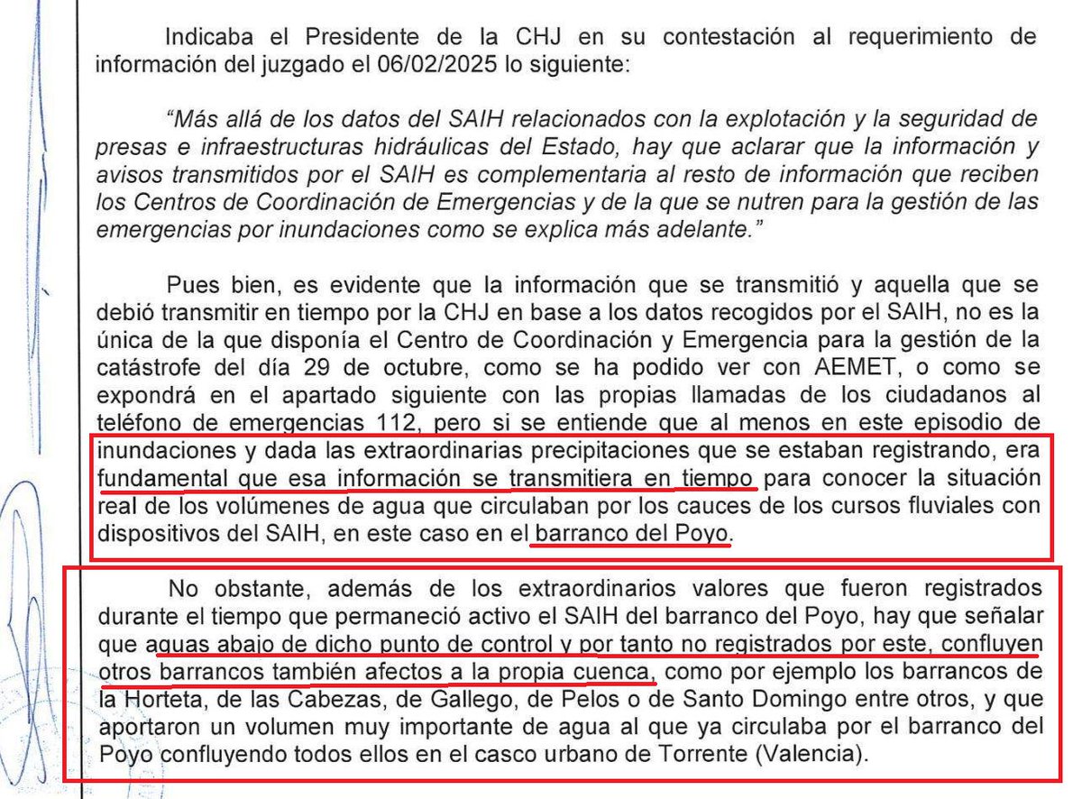 ESCANDALAZO⚠️: El informe de la <a href="/guardiacivil/">Guardia Civil</a> ACUSA a la Confederación Hidrográfica del JÚCAR de DOS HECHOS muy GRAVES 🧐 que afectaron en la DANA de VALENCIA: 👇

1.- No dieron información del cauce desbordado del Barranco del Poyo en tiempo real
2.- No midieron los múltiples