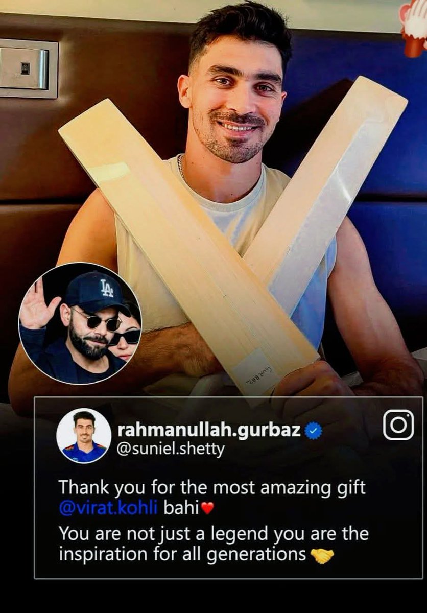 asdevender_bbc's tweet photo. Oh yes! Super Special 👌 

Indian Cricket legend @imVkohli gifts Cricket bat to Afghan explosive opener and big match player @RGurbaz_21   🫡 

@ACBofficials @BCCI @StarSportsIndia @IbrahimReporter https://t.co/aCnF6dLveW